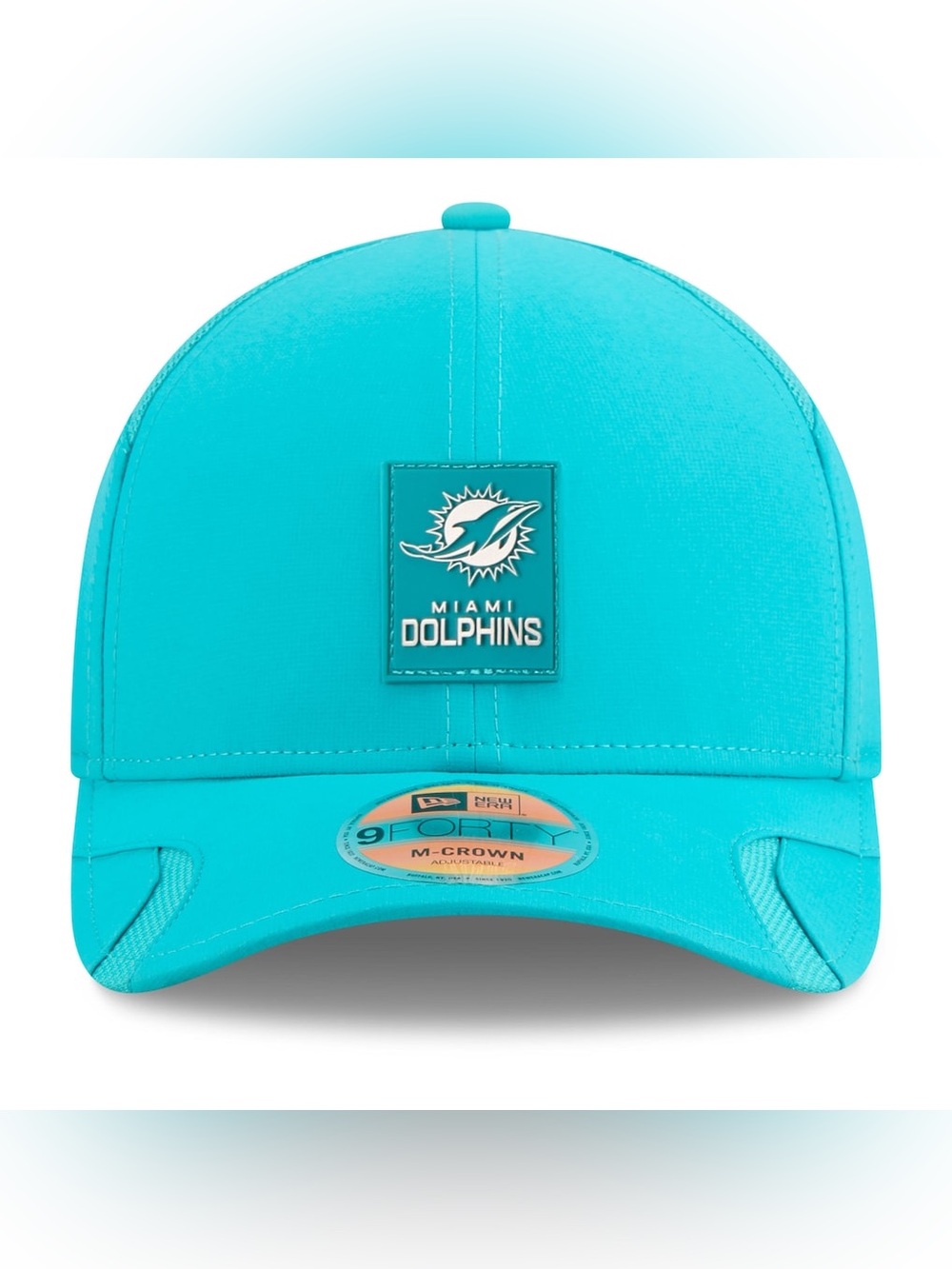 Men's Miami Dolphins New Era Aqua 2025 Sideline M-Crown 9FORTY Adjustable Hat